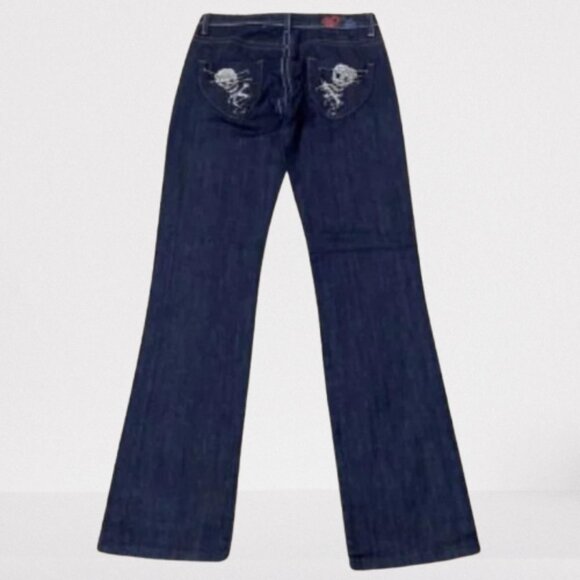 CHICK By NICKY HILTON Straight-Leg Blue Jeans w Rhinestone Skeletons Size 26 - Picture 5 of 8